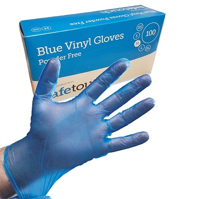 100 x Strong Blue Vinyl Powder Free Disposable Gloves - Medium Size